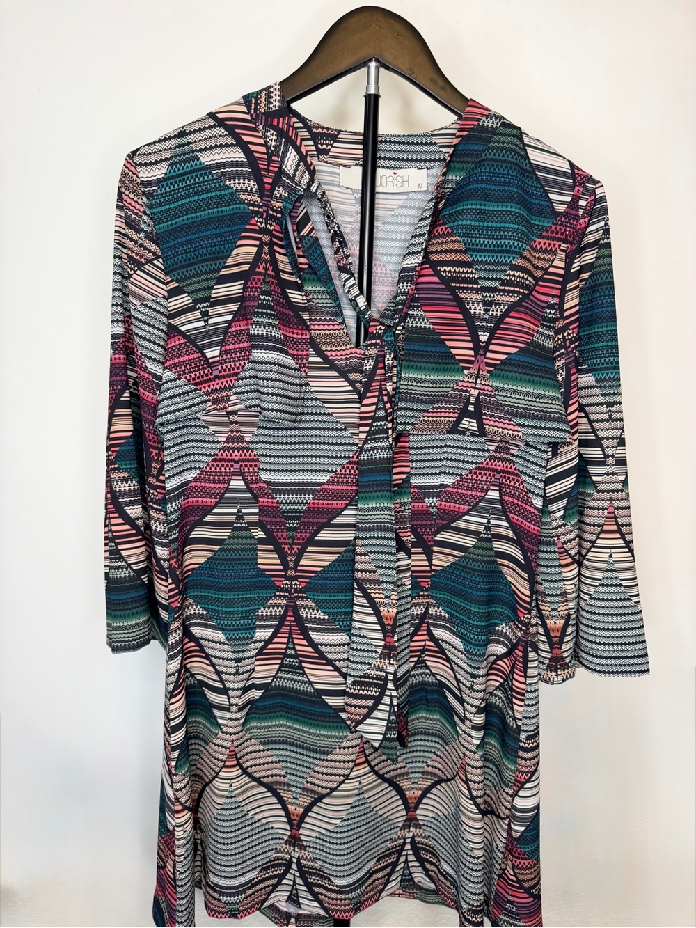 Colorblock Geometric Midi Dress in Teal & Pink